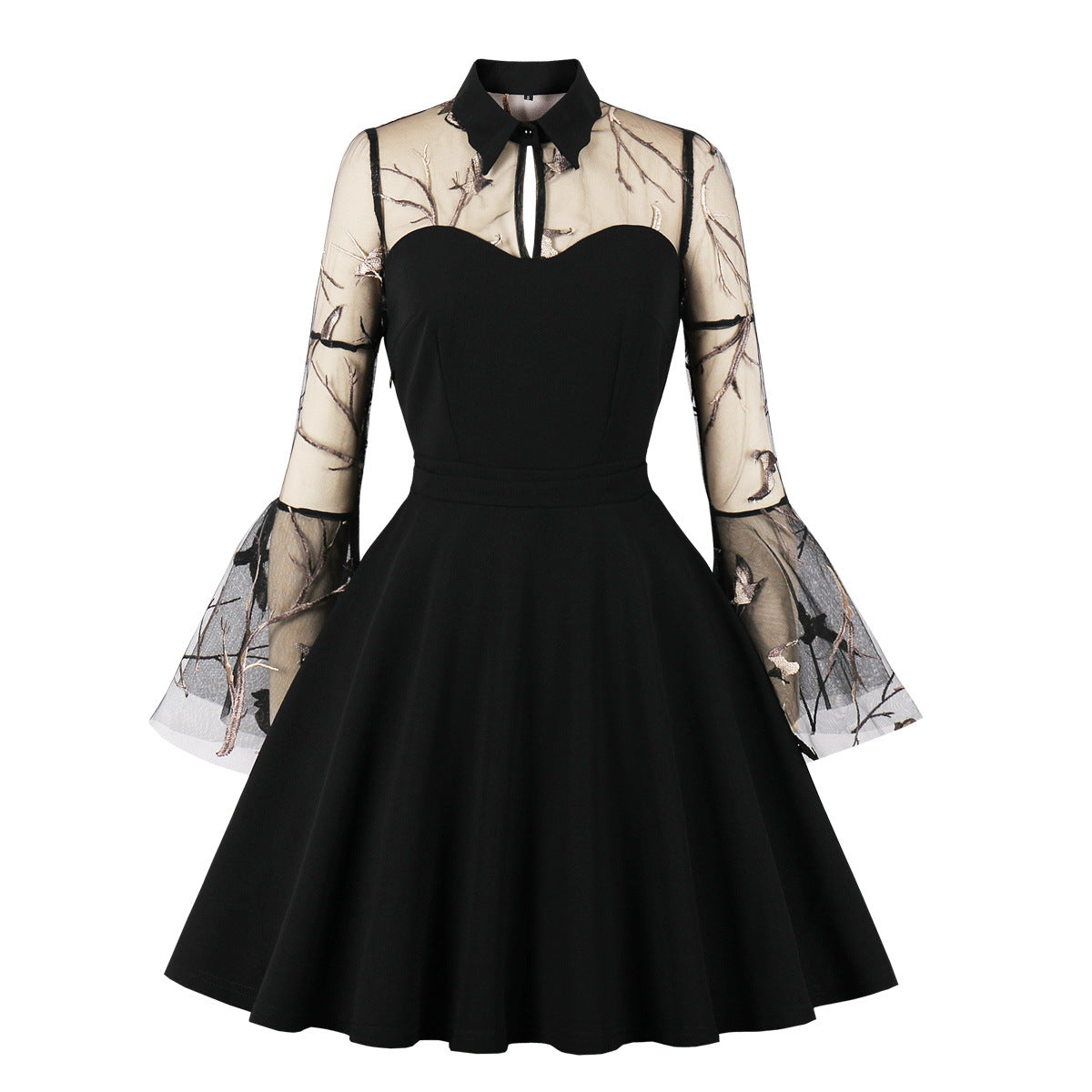 Halloween Black Queen Vintage Lace Embroidered Dress