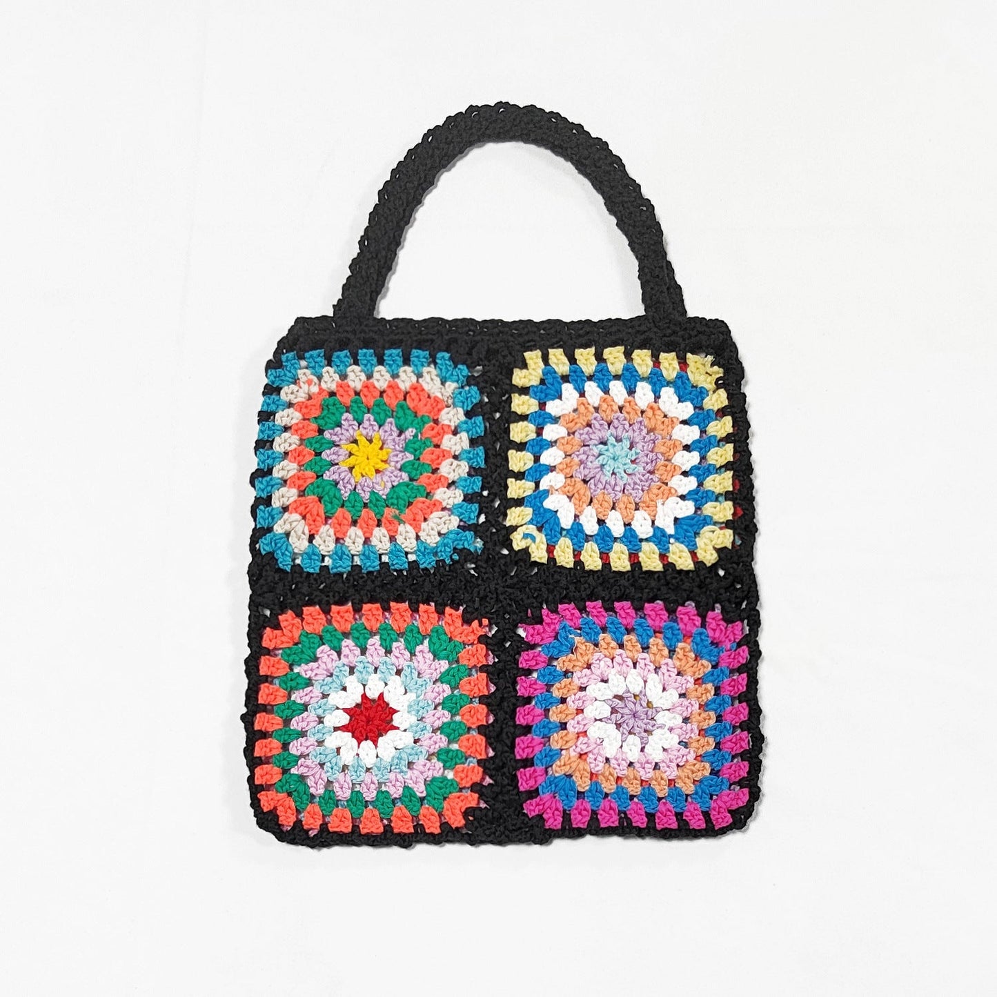 Bohemian Hand-Crocheted Color Block Tote Bag