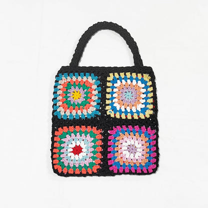Bohemian Hand-Crocheted Color Block Tote Bag