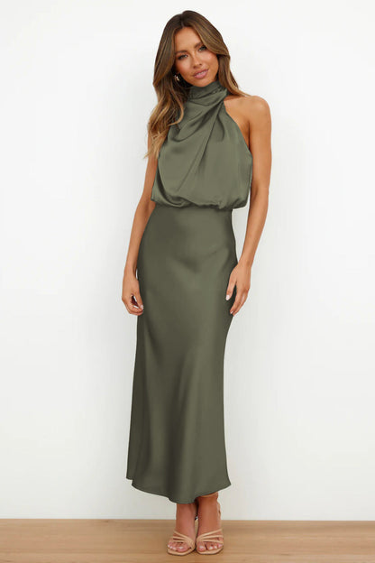 Elegant Satin Halter Dress for Women - High-End Evening Gown