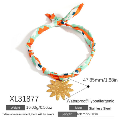 Stainless Steel Scarf Necklace with Fruit and Animal Pendants