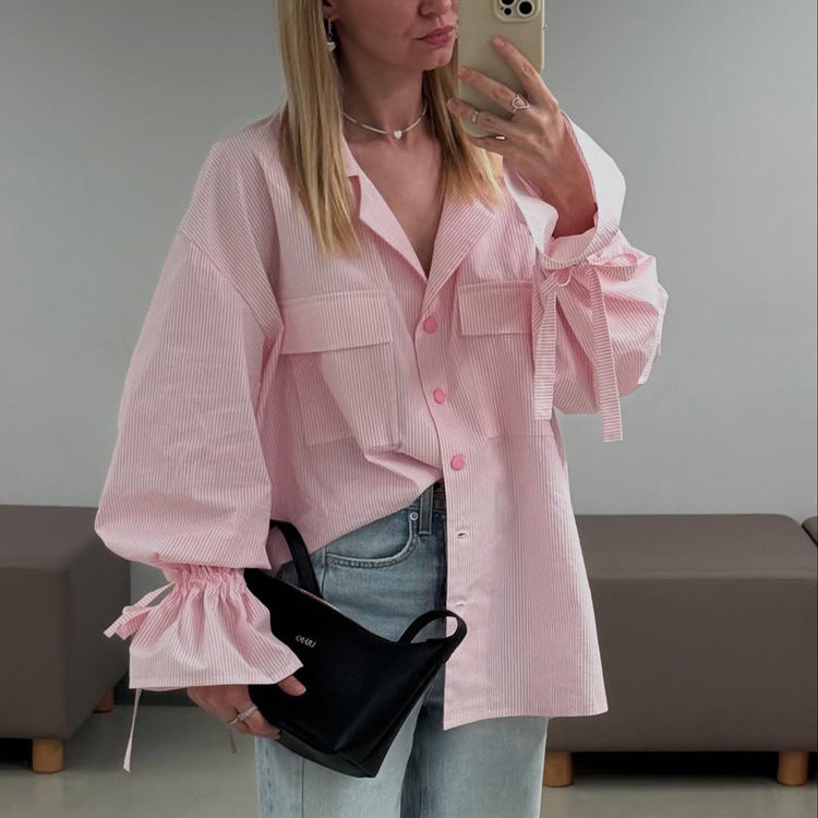 Trendy Striped French Shirt for Women - Casual Office Wear