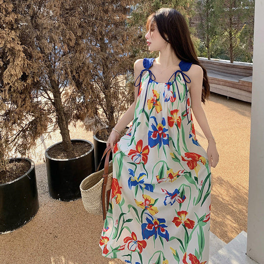 Seaside Holiday Beach Dress Women'S Summer New Print Suspender Dress