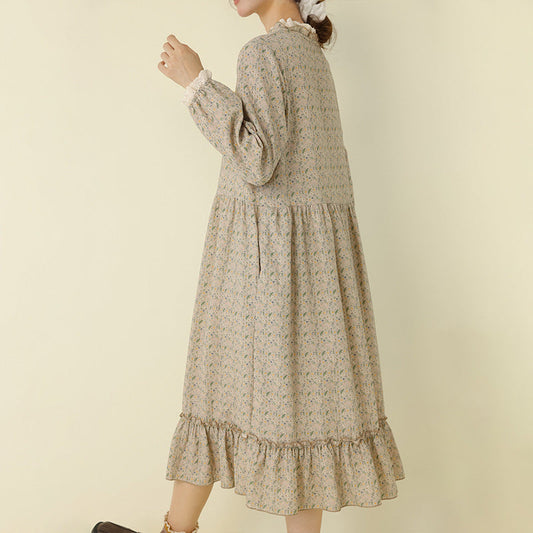 Floral Print Long Sleeve Dress Lightweight Casual A-Line Dress