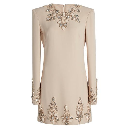 Elegant Beaded Long Sleeve Dress With V-Neck For Women