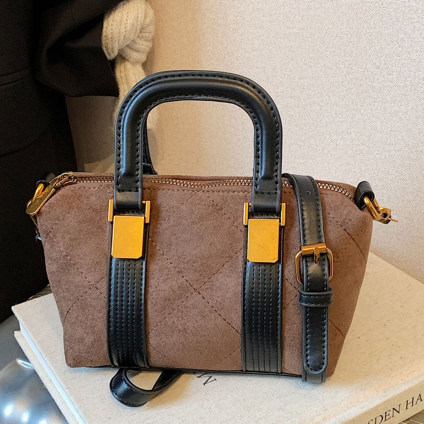 Retro Suede Handbag for Women Stylish Casual Tote Bag