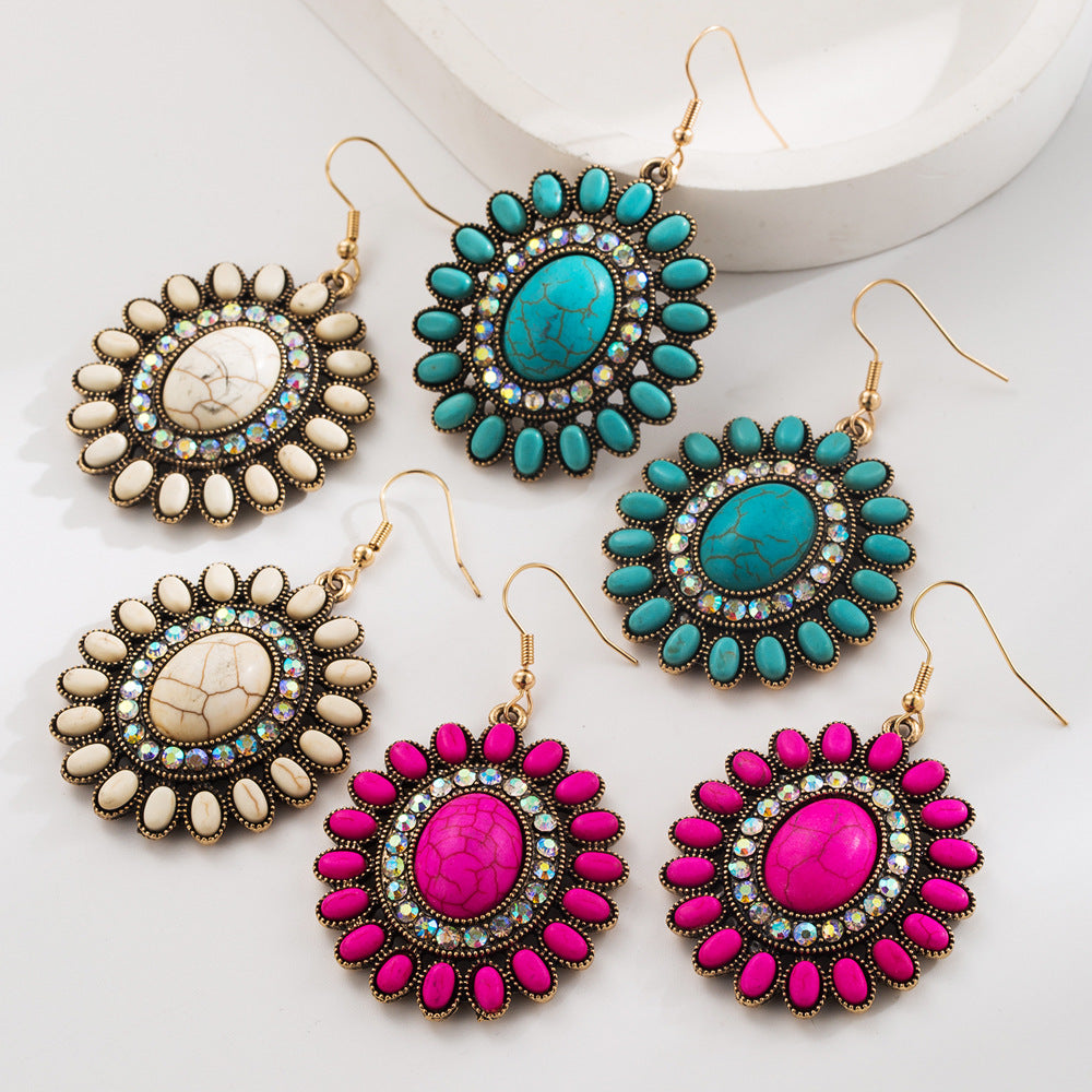 Turquoise Geometric Statement Earrings Vintage Style