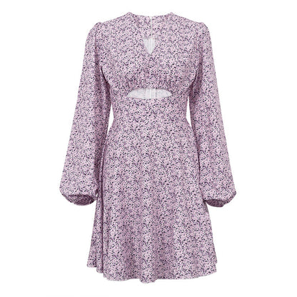 Elegant Floral V-Neck A-Line Dress Casual Polyester Dress