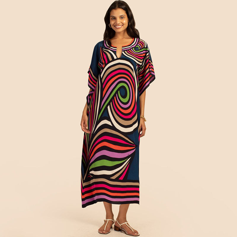 Popular Positioning Printed Beach Blouse Robe-Style Casual Vacation Dress Bikini Blouse