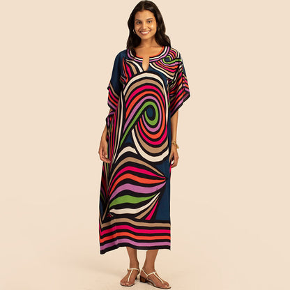 Popular Positioning Printed Beach Blouse Robe-Style Casual Vacation Dress Bikini Blouse