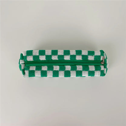 Simple Plaid Color Block Knit Make Up Bag