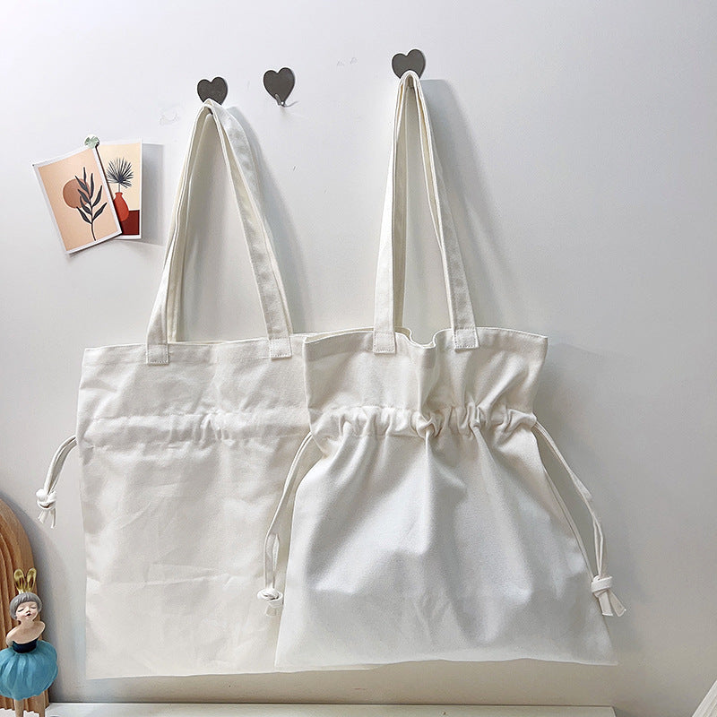 Simple Drawstring Canvas Shoulder Bag for Women