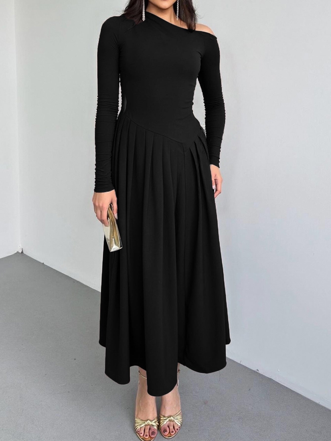 Elegant High Waist Long Sleeve Maxi Dress for Women