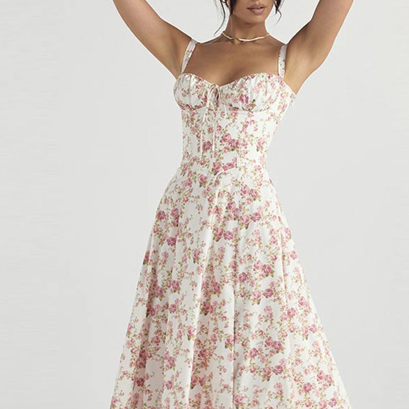 Floral Print Backless Midi Dress
