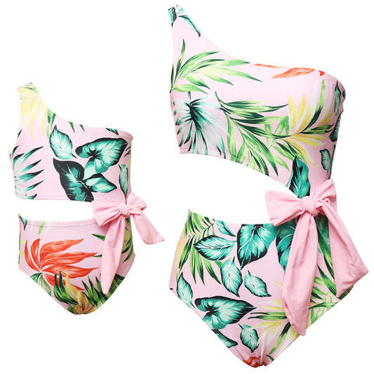 Family Matching One-Piece Swimsuit For Women With Bow Design