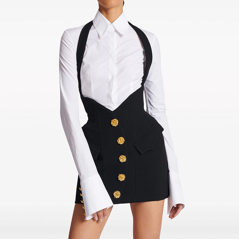 Trendy Rose Metal Buckle Neck Half Body Pencil Skirt