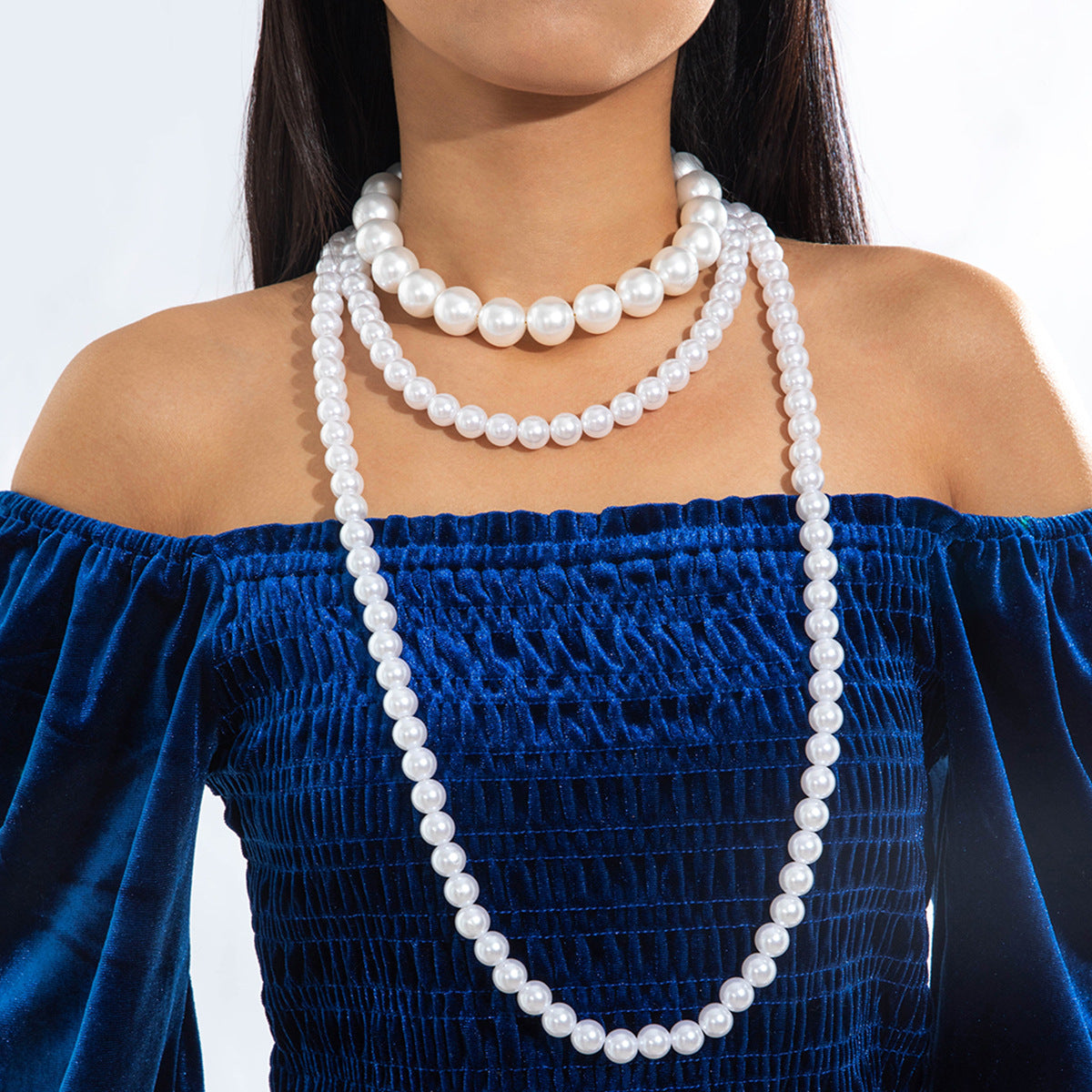 Fashionable Vintage Geometric Bead Necklace With Pearl Layered Design