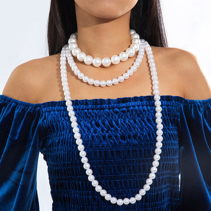 Fashionable Vintage Geometric Bead Necklace With Pearl Layered Design