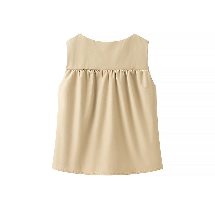 Solid Color Ruched Sleeveless Tank Top