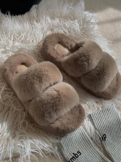 Plush Solid Color Fur Chunky Slippers