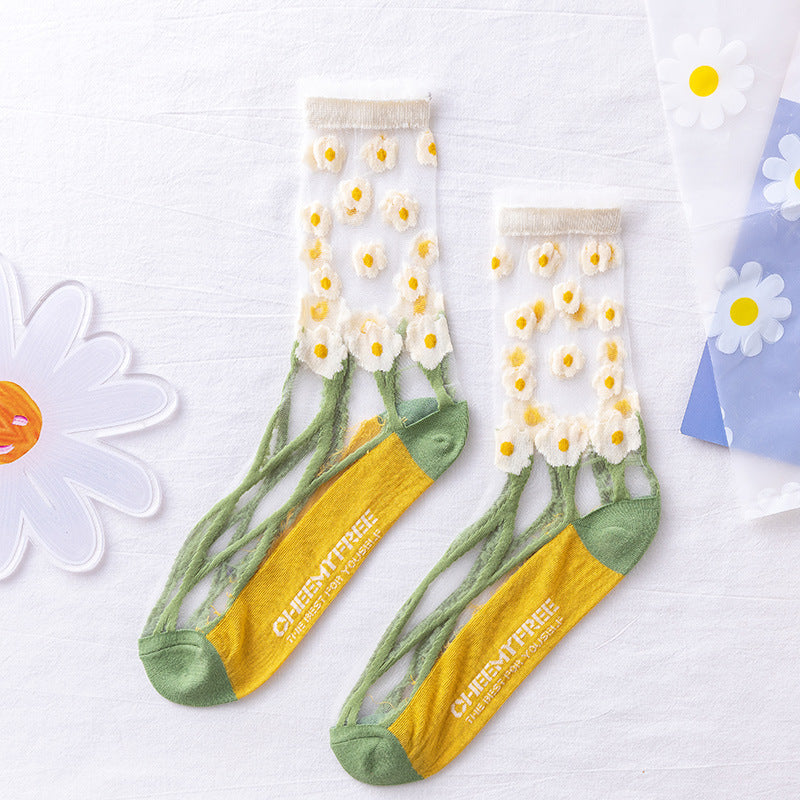 Rufia -  Hollow-out Floral Pattern Sheer Socks