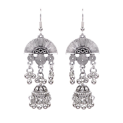 Bohemian Geometric Alloy Earrings with Bell Detail