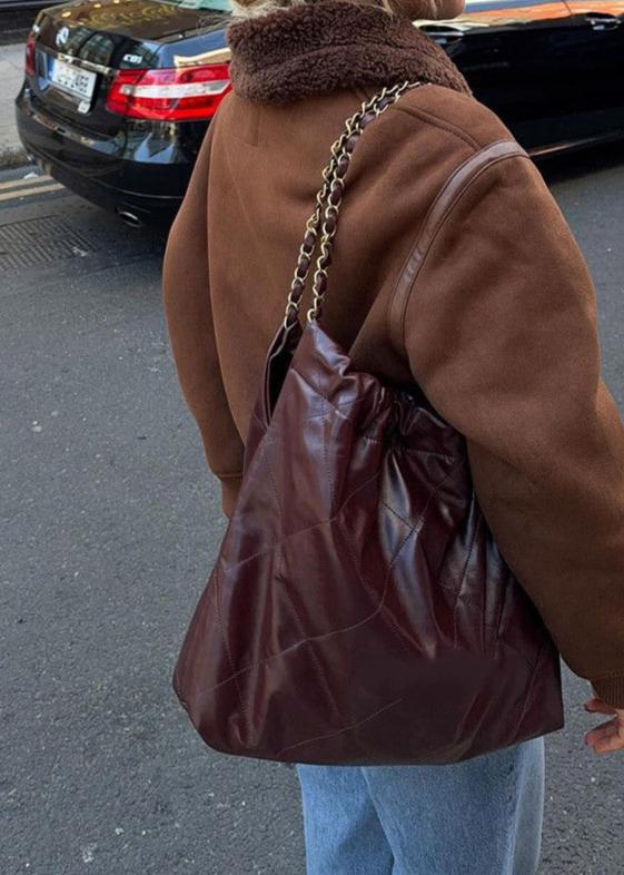 Faux Suede Aviator Style Shearling Jacket Brown