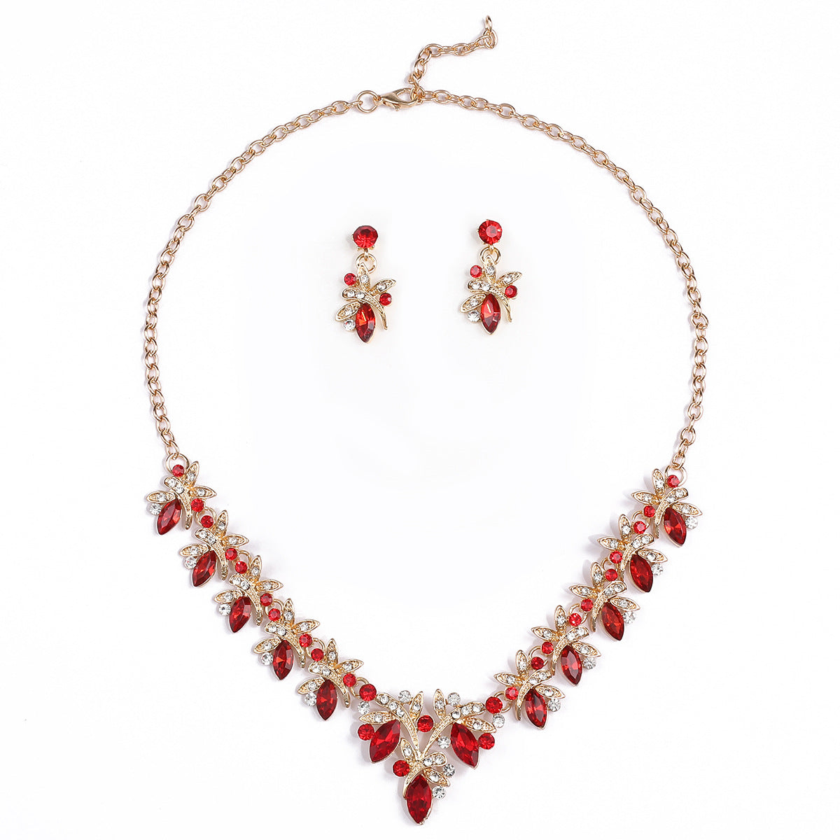 Dragonfly Jewelry Set - Alloy And Crystal Earrings And Necklace