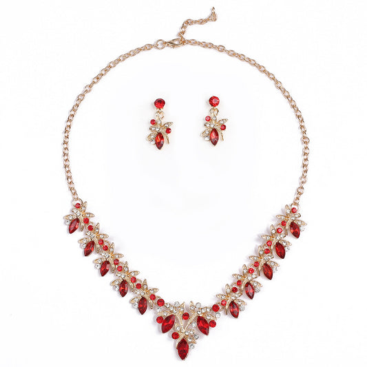 Dragonfly Jewelry Set - Alloy And Crystal Earrings And Necklace