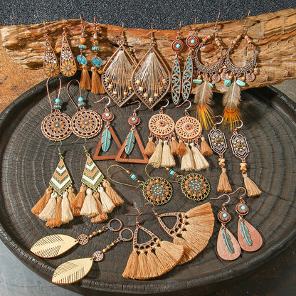 Bohemian Long Geometric Tassel Earrings Jewelry Set