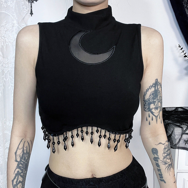 Moon Pattern High Neck Sleeveless Top for Women