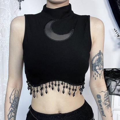 Moon Pattern High Neck Sleeveless Top for Women