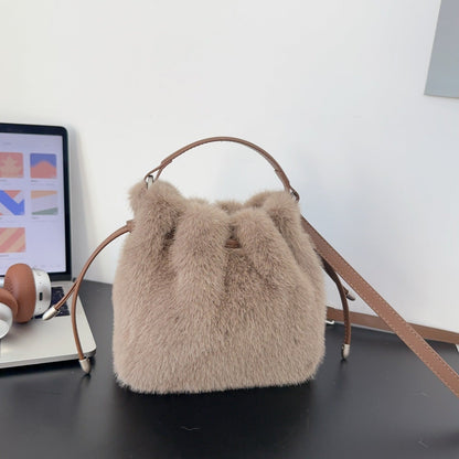 Fuzzy Soft Trendy Drawstring Bucket Crossbody Bag