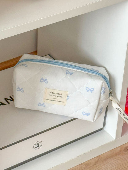 Blue Sweet Bow Cosmetic Bag Stylish Handheld Storage Bag