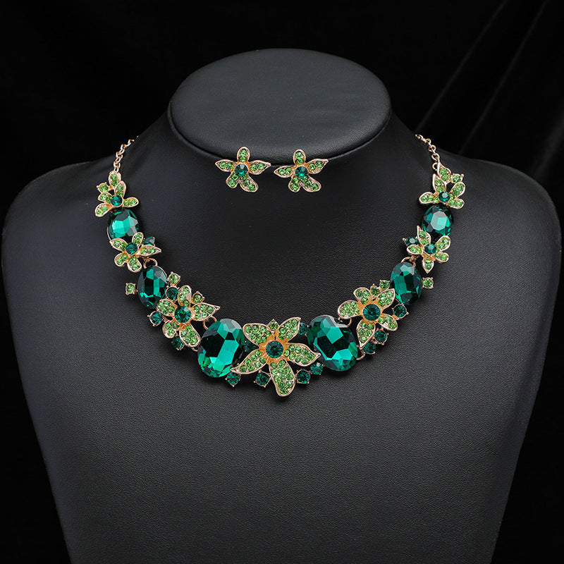 Exaggerated Vintage Gemstone Necklace and Earring Jewelry Set