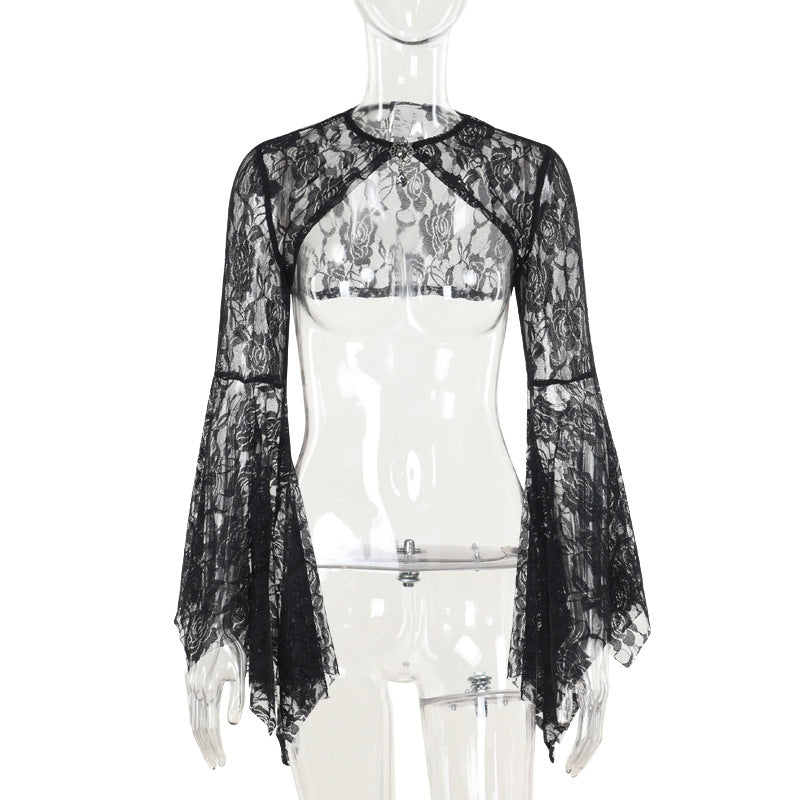 Batwing Sleeve Lace Open Blouse for Women