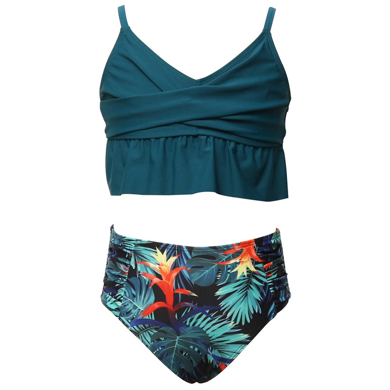 New Kids' Swimsuit Set With Floral Print And High Elasticity