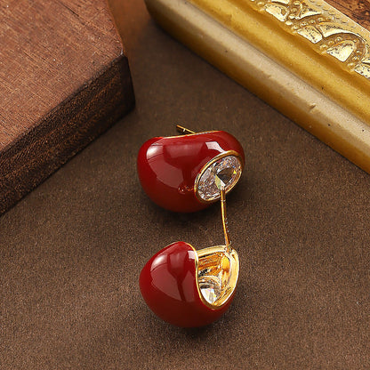 Fashionable Zirkon Stone Enamel Drip Glaze Red Water Drop Earrings