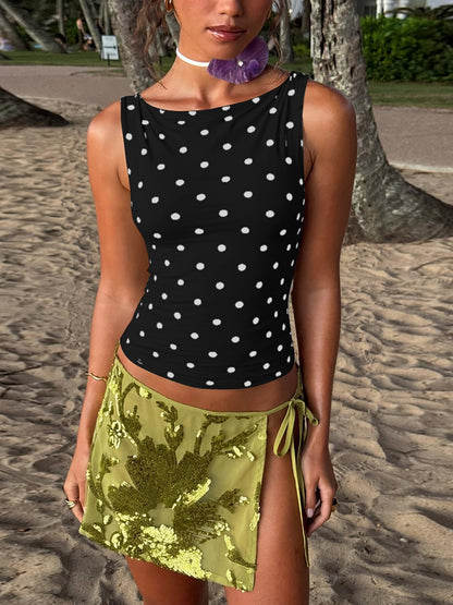Stylish Polka Dot Print Sleeveless Top for Women