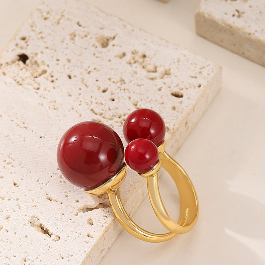 Elegant Adjustable Red Pearl Ring For Women