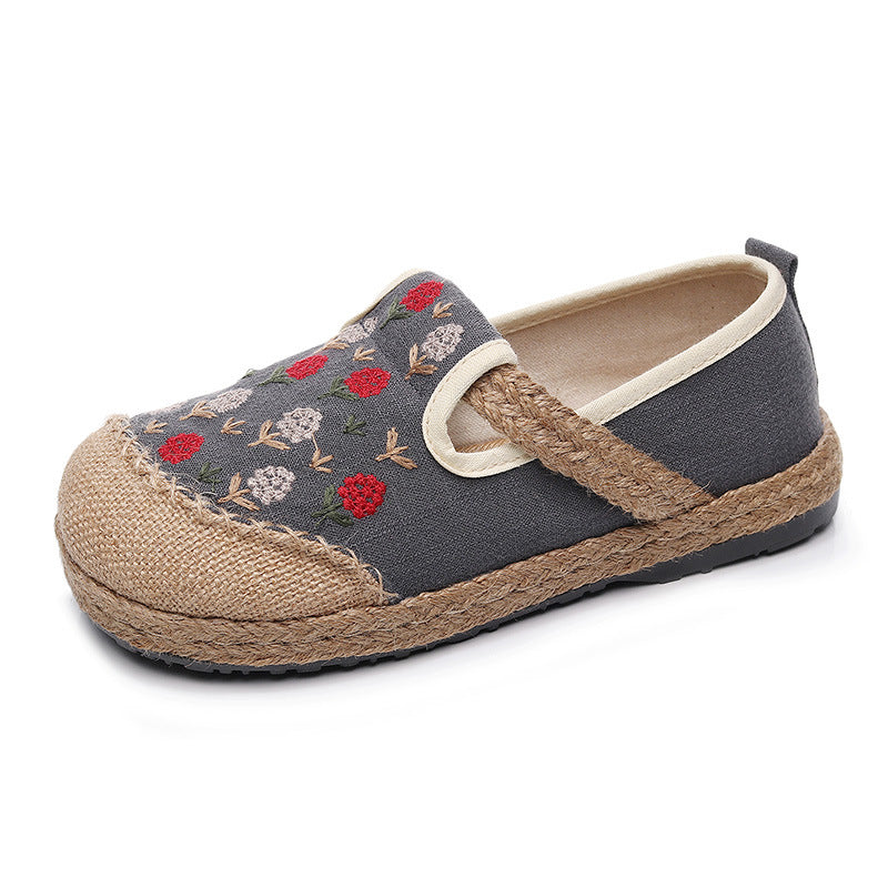 New Women'S Embroidered Linen Flat Shoes