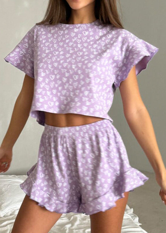 Ribbed Cotton Lounge Set With Ruffles