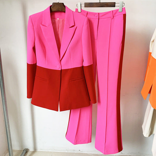 Color Block Suit Set with Flared Pants
