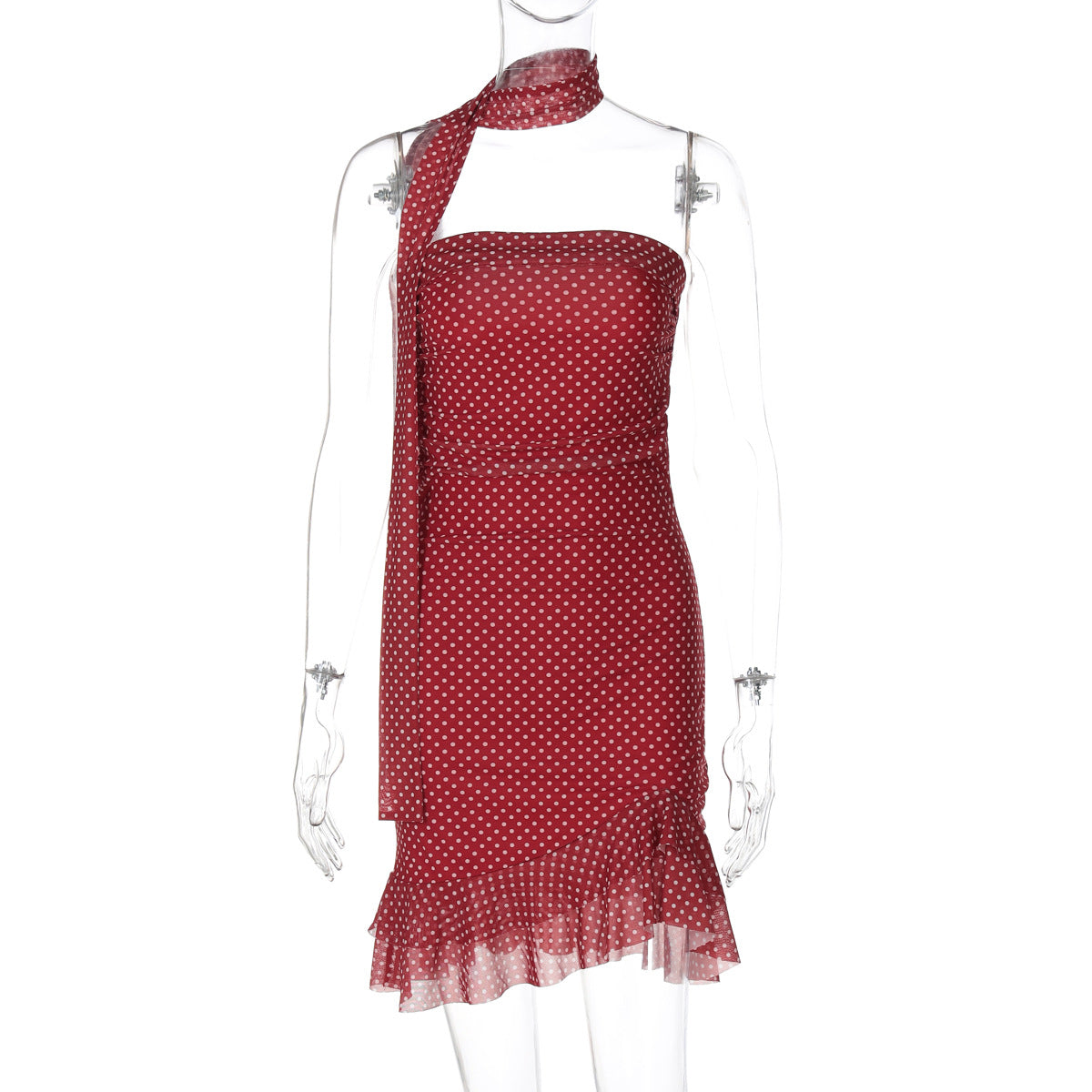 Trendy Polka Dot Bodycon Strapless Dress
