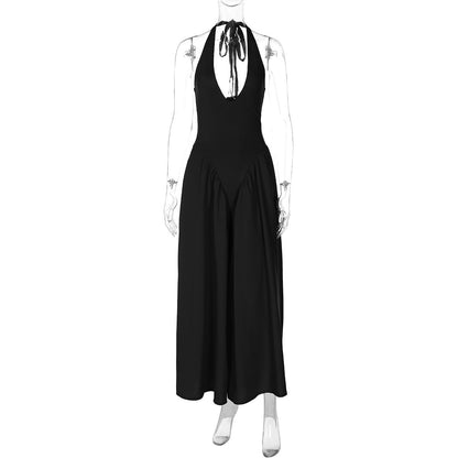 Deep V Lace Hollow-Out Maxi Dress Elegant Casual Dress