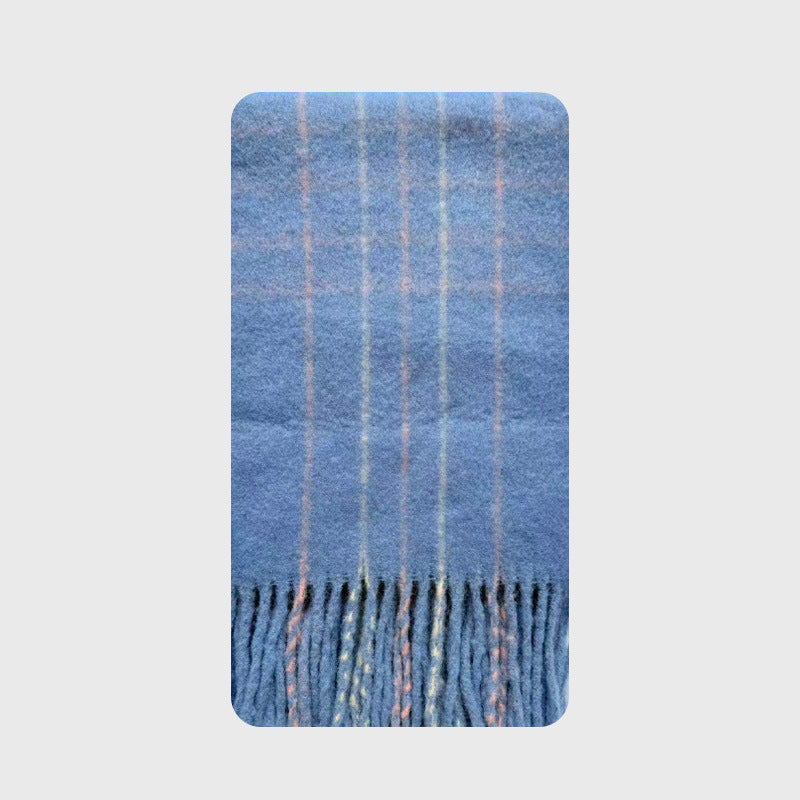 Macaron Color Fringed Check Scarf Soft Wool Blend Shawl