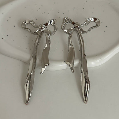 Geometric Bowknot Stud Earrings Metal Floral Design Jewelry