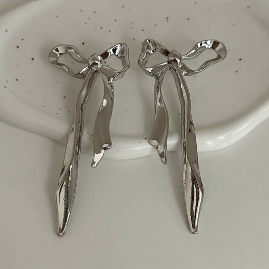 Geometric Bowknot Stud Earrings Metal Floral Design Jewelry