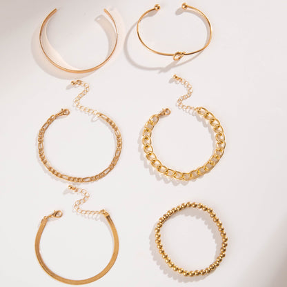 Vintage Geometric Open-Cuff Gold Bracelet Set