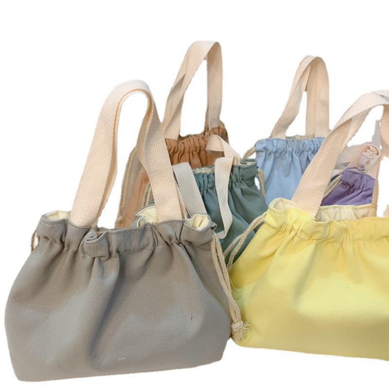 Plain Minimalist Japanese Bento Bag Canvas Drawstring Tote